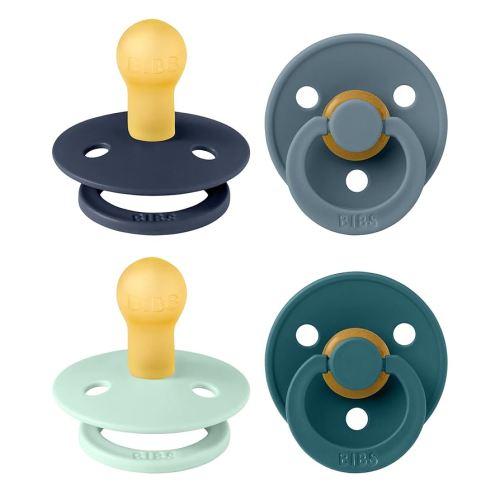 BIBS Pacifiers - Colour 4 Pack | Round Nipple Baby Pacifier | BPA Free Natural Rubber Latex Soother | Made in Denmark | Size 0-6