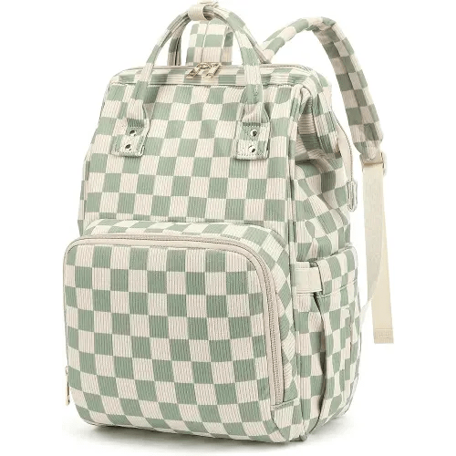Baby Diaper Bag Backpack for Mom, Large Capacity Travel Nappy Bag for Boys & Girls with Stroller Straps (Corduroy Checkered Green)