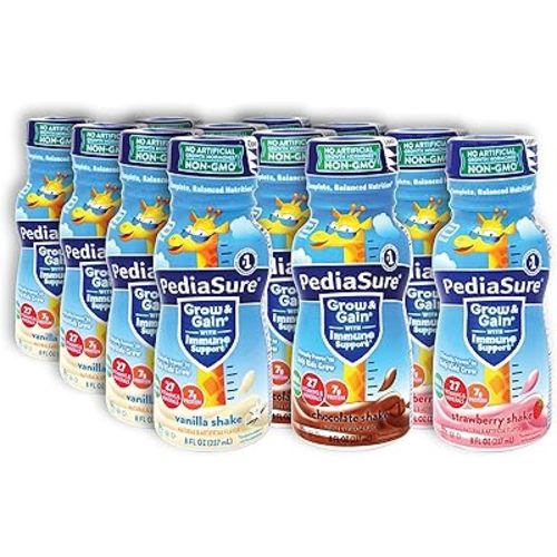 Niro Assortment | PediaSure Immune Support Shake | Strawberry, Vanilla, and Chocolate Flavors | 12 Pack Variety | Niro Neoprene Sleeve Included With Each Order