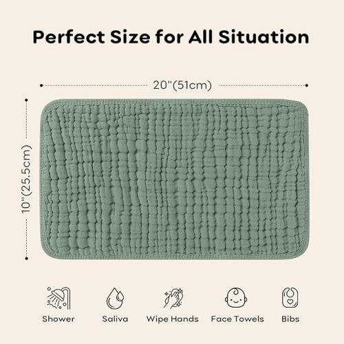 Looxii Muslin Burp Cloths 100% Cotton Large 20''x10'' Extra Soft and Absorbent 6 Pack Baby Burping Cloth for Boys Girls (Dark Green)