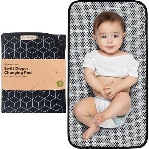 Portable Diaper Changing Pad - Waterproof Foldable Baby Changing Mat - Travel Diaper Change Mat - Lightweight Changing Pads for Baby - Baby Changer - Machine Washable (Black Geo)