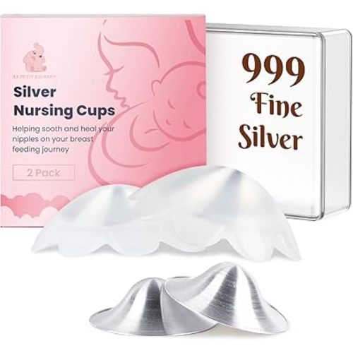 Original 999 Pure Silver Nursing Cups with Silicone Pads, Nipple Shields for Nursing Newborn Essentials, Silver Nipple Covers for Breastfeeding, Silver Nipple Guards for Soothing and Healing