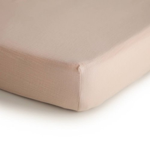 Mushie Extra Soft Muslin Crib Fitted Sheet, Color: Blush