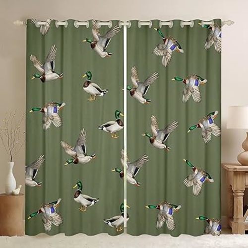Erosebridal Mallard Duck Curtains 2 Panels,42" W x 63" L Duck Hunting Theme Blackout Curtains for Boys Girls Mallard Duck Wild Animals Window Curtains Flying Duck Wildlife Decor Window Treatments