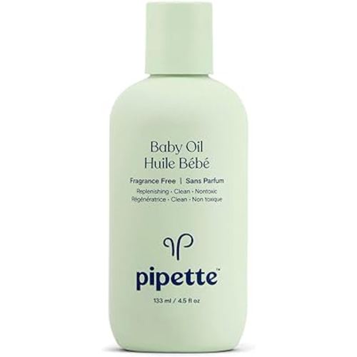 Pipette Baby Oil - Nurture, Moisturize Baby Skin, Vitamin E, Sensitive, Dry Skin, Fragrance Free with Renewable Plant-Derived Squalane, 4.5 fl oz