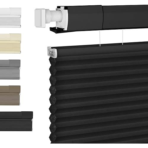 BERISSA Top Down Bottom Up Cordless Cellular Shades No Tools No Drill Blinds for Windows Shades for Indoor Windows Easy to Install,Custom Size (Light Filtering) Black