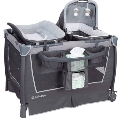 Amazon.com : Baby Trend Nursery Center Travel Crib with Removable Rock-A-Bye Bassinet, Changing Table, Organizer, and Electronic Music Center and Nightlight, Robin : Baby