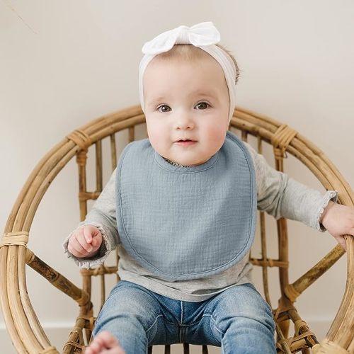 Konssy Muslin Baby Bibs 8 Pack Baby Bandana Drool Bibs Cotton for Unisex Boys Girls, 8 Solid Colors Set for Teething and Drooling - Grey
