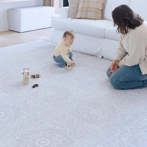 Little Landings Baby Play Mat for Floor - Aura Oat (6x8ft) - Premium EVA Foam Play Mat for Babies & Toddlers (Ages 0-5+) Non-Toxic Playmat for Tummy Time, Crawling & Playroom - Stylish & Comfortable