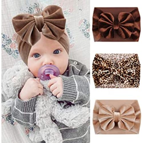 YanJie Hairband - Soft Velvet Baby Headbands with Big Bows, Leopard Color, Handmade for Baby Girls from Newborn to Toddler