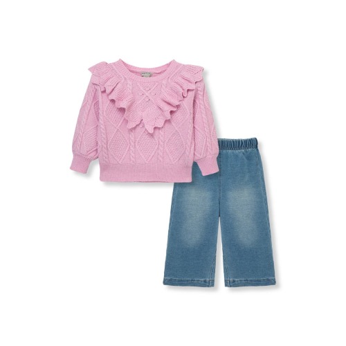 12M - Cable Knit Ruffle Sweater & Wide Leg Pants Set