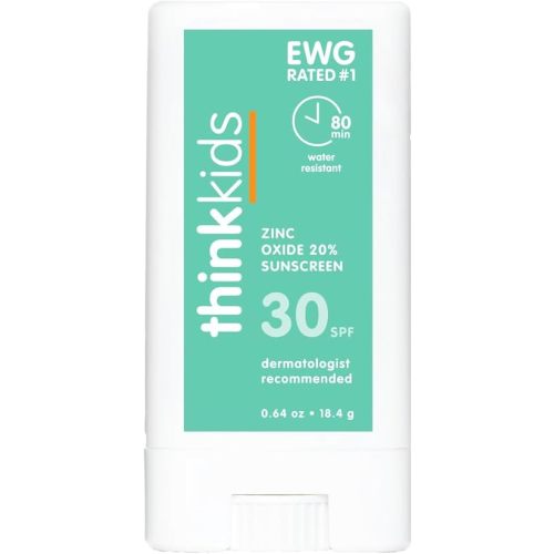 Thinksport Kids SPF 30 Mineral Sunscreen Stick, 0.64 Oz, Safe, Natural, Water Resistant Reef Safe Sunscreen for Children, Broad Spectrum UVA/UVB Sun Screen, Travel Stick for Sun Protection