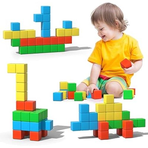 Magnetic Blocks, 1.34 inch Large Magnetic Building Blocks, 3D Magnetic Cubes for Toddlers, Preschool Educational Construction Kit, Sensory Montessori Toys Kids Blocks for Boys Girls Toddlers