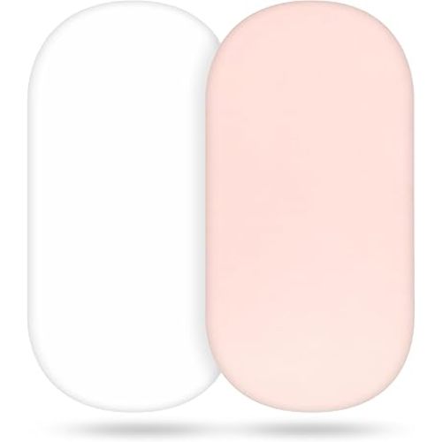 TILLYOU Bassinet Sheets Baby Ultra Soft Fitted for Boys Girls, Fits Oval/Rectangle/Hourglass Mattress, 2-Pack Pink and White