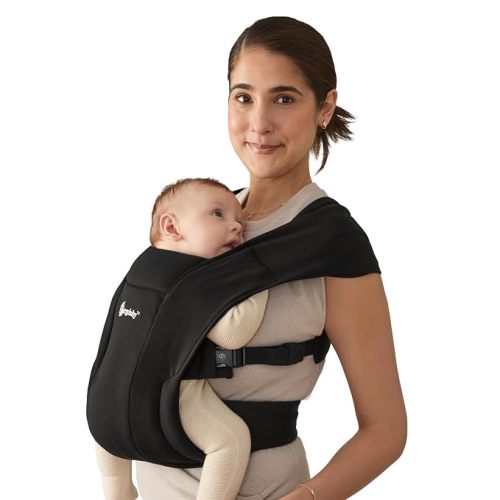 Ergobaby Embrace Newborn Baby Carrier for Infants 0-12 Months (7-25 lbs) - Ergonomic 2-Position Infant Carrier with Head and Neck Support, Hip-Healthy Positioning - Pure Black