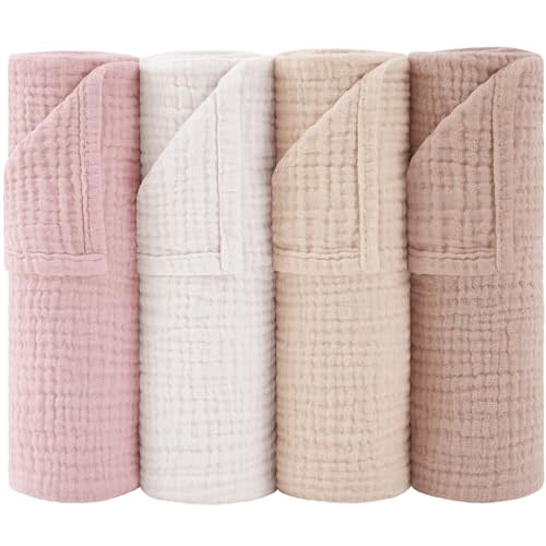 Susurration Muslin Burp Cloths 24x24 Inches Ultra Soft 100% Cotton, 4 or 7 Pack Baby Washcloths for Newborn, Absorbent Burp Rags & Swaddle Blankets