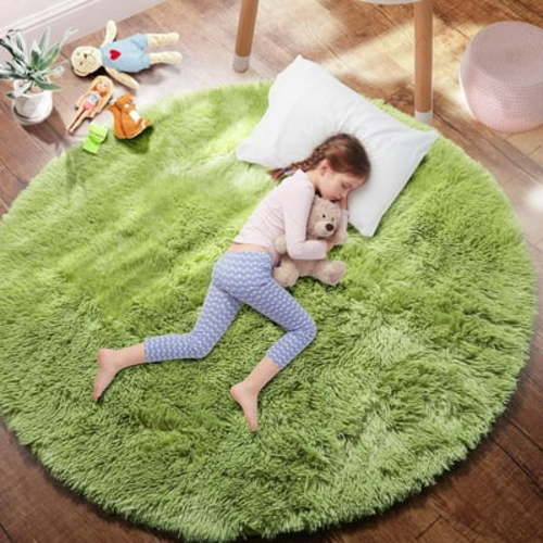 SANMADROLA Round Area Rug, 5.2x5.2, Green