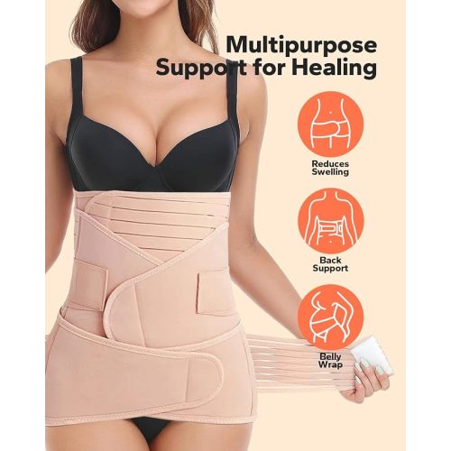 3 in 1 Postpartum Belly Band (Beige), Post Partum Waist Binder, Posture Correction Abdominal Binder, Belly Band Postpartum Belly Wrap, Postpartum Belly Wrap (For waistline 29"-37", L)