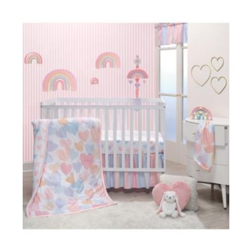 Rainbow Hearts Pink/Purple 3-Piece Baby Crib Bedding Set