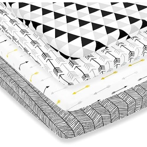 Pack n Play Sheets – Pack and Play Sheets 4 Pack – 100% Super Soft Jersey Knit Cotton Playard Mattress Sheets – Portable Playpen Sheet – Fitted Play Yard Mini Crib Sheets for Boy & Girl (24 x 38 x 5)