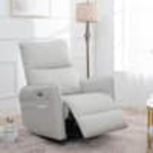 Merax Light Gray Faux Leather 270° Power Rocking Swivel Recliner Chair with USB Ports, Side Pockets, Glider GCCPXNS00020