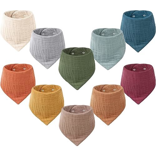 Konssy Muslin Baby Bibs 10 Pack Baby Bandana Drool Bibs 100% Cotton for Unisex Boys and Girls, Soft Absorbent Set for Teething and Drooling