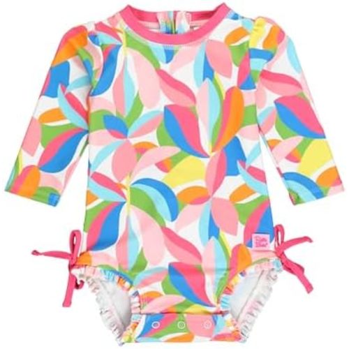 RuffleButts® Girls UPF 50+ Sun Protection Long Sleeve One Piece Swimsuit with Zipper
