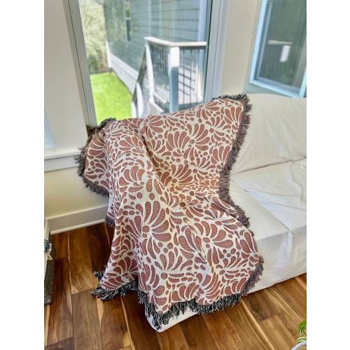 Modern Mexican decor. Beige Talavera Woven Blanket For Hispanic Home Decor, Mexican Decor, Latin Decoration. Talavera Blanket For Him Or Her