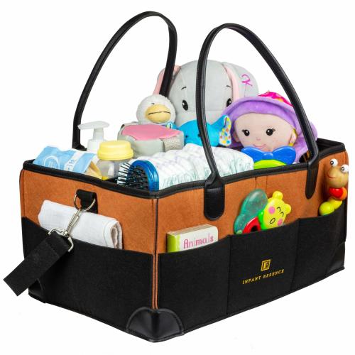 Baby Diaper Caddy Organizer: Large Nursery Storage with 8 Pockets and Shoulder Strap | Durable Nursery Basket for Boy Girl | Black/Brown - Baby Shower Gift
