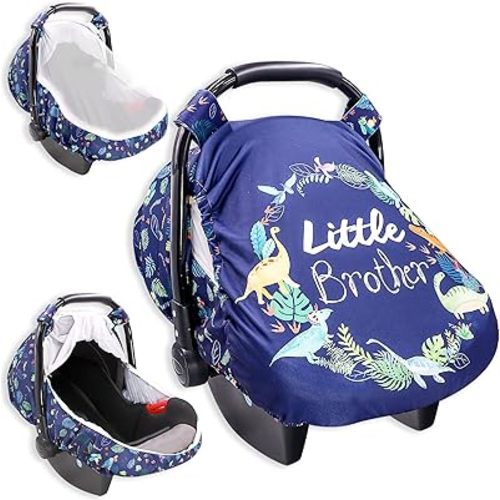 Car Seat Covers for Babies Boys, Little Brother Infant Carseat Canopy, Stretchy Newborn Stroller Carrier Cover, Dinosaur