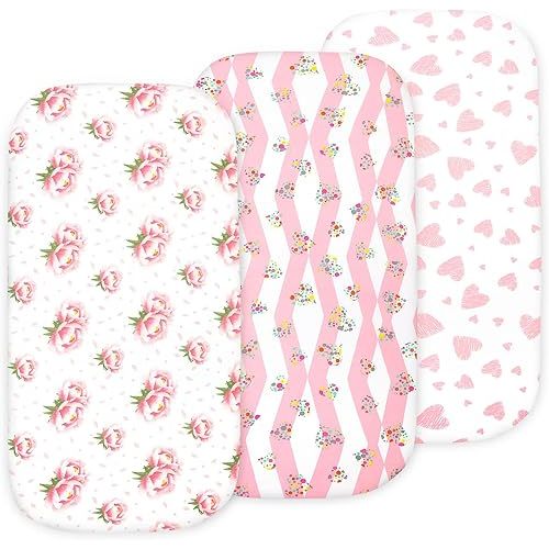 3-Pack Fitted Bassinet Sheets, Compatible with Halo, Snoo, Graco, Dream On Me, Delta, and Other Standard Size Bassinets - Fits Oval, Hourglass, & Rectangle Shapes (Size 32 x 16 x 4 Inches)