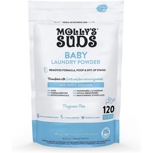 Amazon.com: Molly's Suds Baby Laundry Detergent Powder | Removes Formula, Poop & Spit-Up Stains | Extra Gentle for Newborns (Fragrance Free) : Health & Household