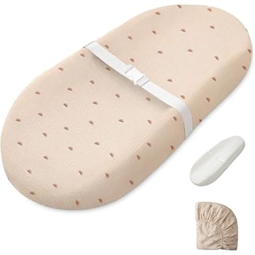 Blissful Diary Muslin Baby Changing Pad with Waterproof Lining Foam, Diaper Changing Table Pad with Cover for Dressers (Sunshine, Avocado)