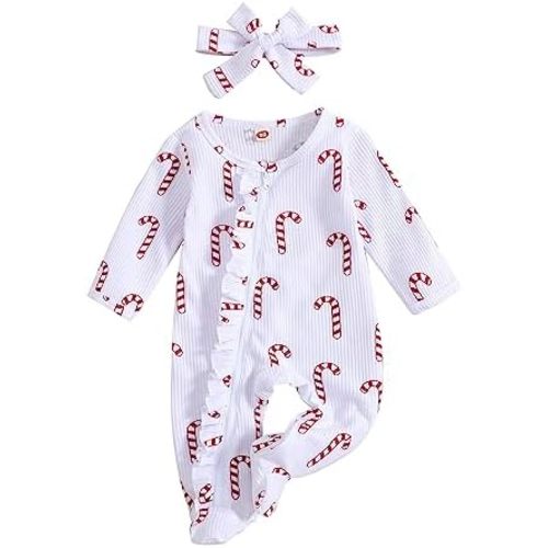 Newborn Baby Girls Christmas Outfit Infant White Footie Romper