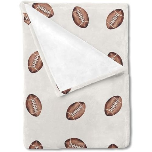 Cream Watercolor American Football Baby Blanket for Boy Girl Football Game Swaddle Blankets Baby Sports Soft Flannel Receiving Blanket for Nursery Newborn Toddler Infant Crib Bed Blanket 30x40
