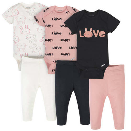 6-Piece Baby Girls Bunny Onesies® Brand Bodysuits &amp; Pants Set