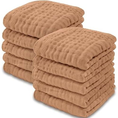Baby Washcloths, Muslin Cotton Baby Towels, Large 10”x10” Wash Cloths Soft on Sensitive Skin, Absorbent for Boys & Girls, Newborn Baby & Toddlers Essentials Shower Registry Gift (Caramel, Pack of 10) : Amazon.com.au: Baby