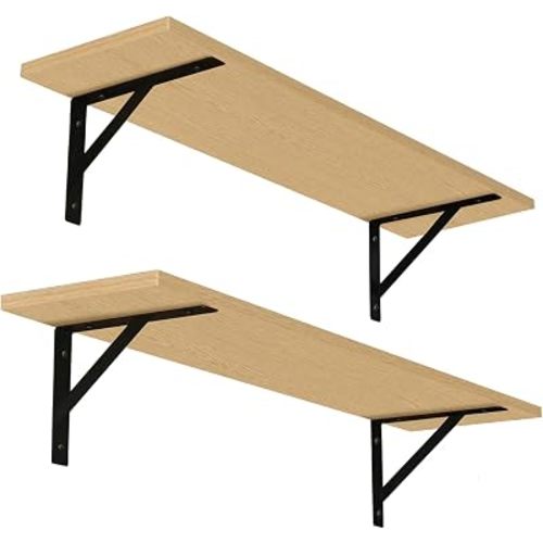 Long Wall Shelves, 31.5 Inch Wall Mounted Shelves Set of 2, Easy-to-Install, Wall Storage Ledges with Sturdy Metal Brackets for Living Room, Bathroom, Bedroom, Kitchen, Natural