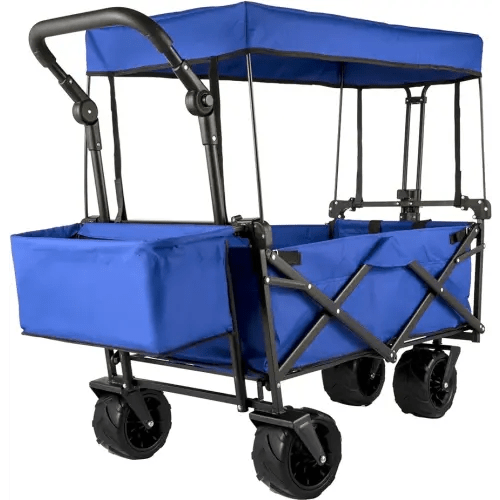 VEVOR Collapsible Wagon with Canopy, 220lbs Foldable Wagon Stroller for Kids, Beach Wagon Cart with Big Wheels and Canopy with Adjustable Push Pulling Handles