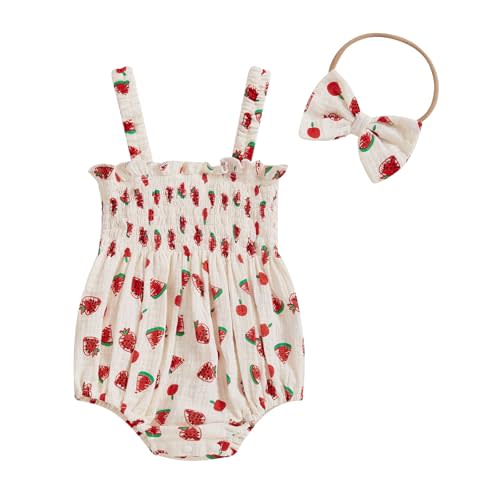 FOMOYUU Infant Newborn Baby Girl Ruffle Sleeveless Romper Summer Clothes Outfit with Cute Floral Print Jumpsuit