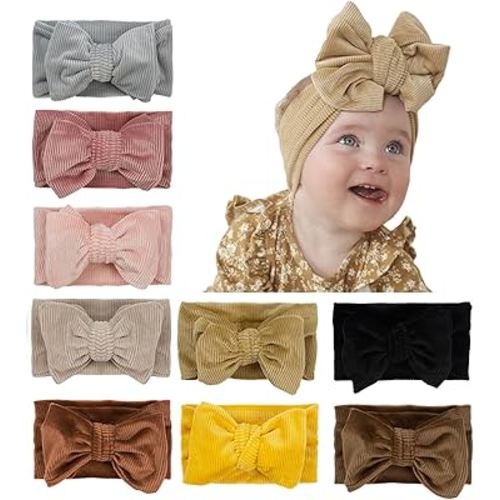 JIAHANG Baby Bows Turban Knotted Head Wraps, Corduroy Big Hair Bow Headbands, Stretchy Hair bands for Newborn Infant Toddlers Girls