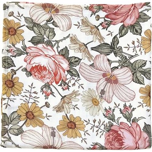 Muslin Swaddle Blanket | Floral Baby Wrap 47" x 47" Soft Floral Swaddle for Girls - Garden Floral (White)