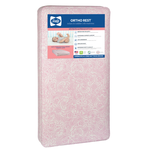 Sealy Ortho Rest Colchón Firme para Cuna y Niño Pequeño Premium, 150 Bobinas, Rosa