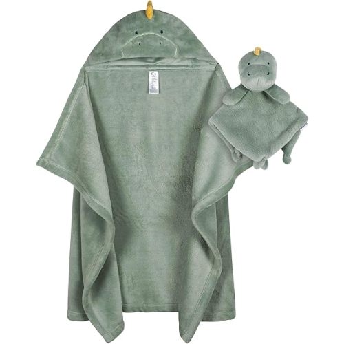 Gerber Baby Unisex Hooded Wearable Blanket & Security Blanket Set, Dino Time, One Size