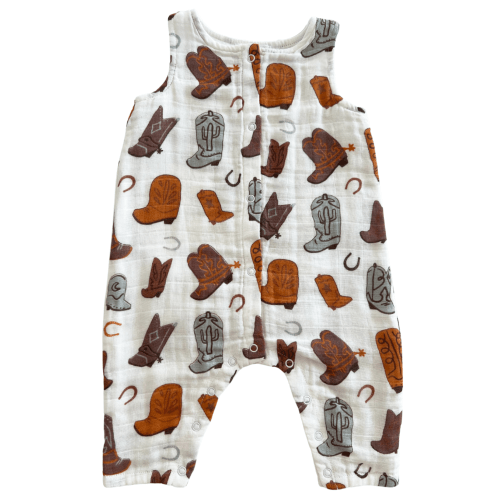Muslin Sleeveless Romper, Cowboy Boots