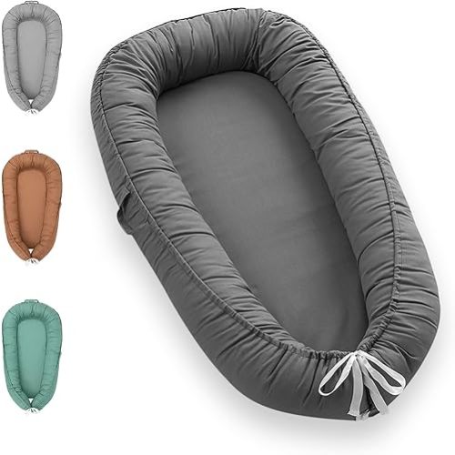 Baby Lounger - Baby Lounger for Newborn, 0-24 Months Baby Nest Breathable & Soft Portable Infant Lounger, Co Sleeper for Baby in Bed Floor Seat, Baby Essentials Gifts for Home and Travel- Dark Grey