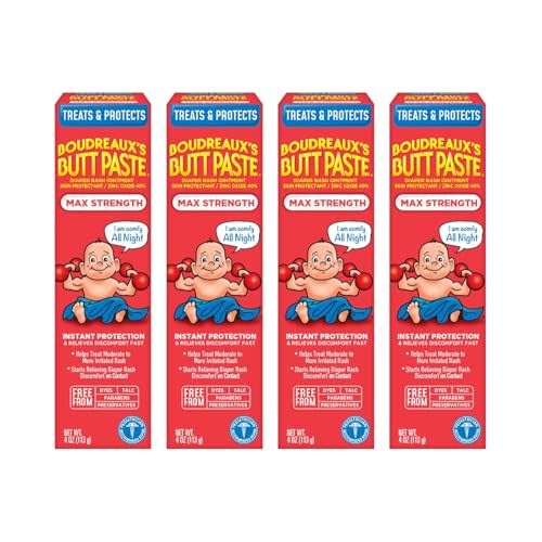 Boudreaux's Butt Paste Maximum Strength Diaper Rash Cream, Ointment for Baby, 4 oz Tube (Pack of 4)