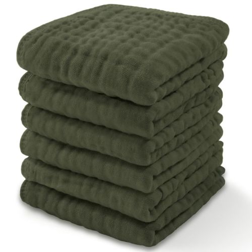 Baby Washcloths Muslin Cotton, Large 10”x10” by Comfy Cubs, Color: Kelp, Size: pack of 6