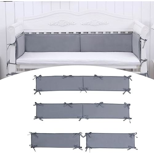Baby Padded Cushioned Liners Crib Anticollision Pads, Mesh 4 Insides Breathable Cushioned Pads for Boys Girls (JR-Gray)