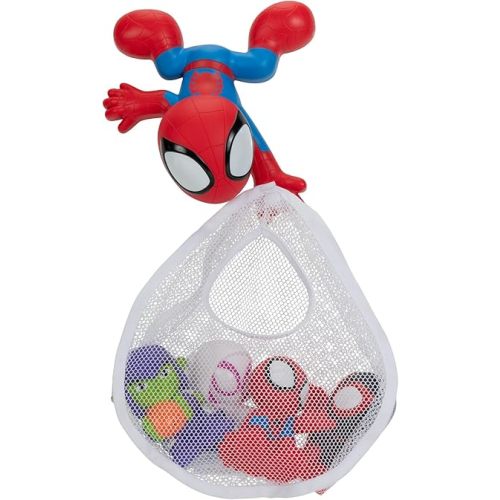 MARVEL Spidey and His Amazing Friends Bath Toy Set - Spidey Wall Mount with Web Net and Four Bath Squirters